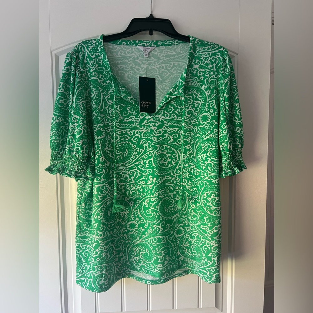 Crown and Ivy NTW Green and White Short sleeve.